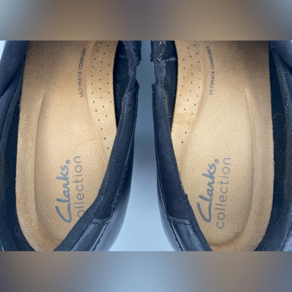 Clarks Collection Leather Black Slip On Heeled Shoes Size 8.5 - Picture 7 of 8